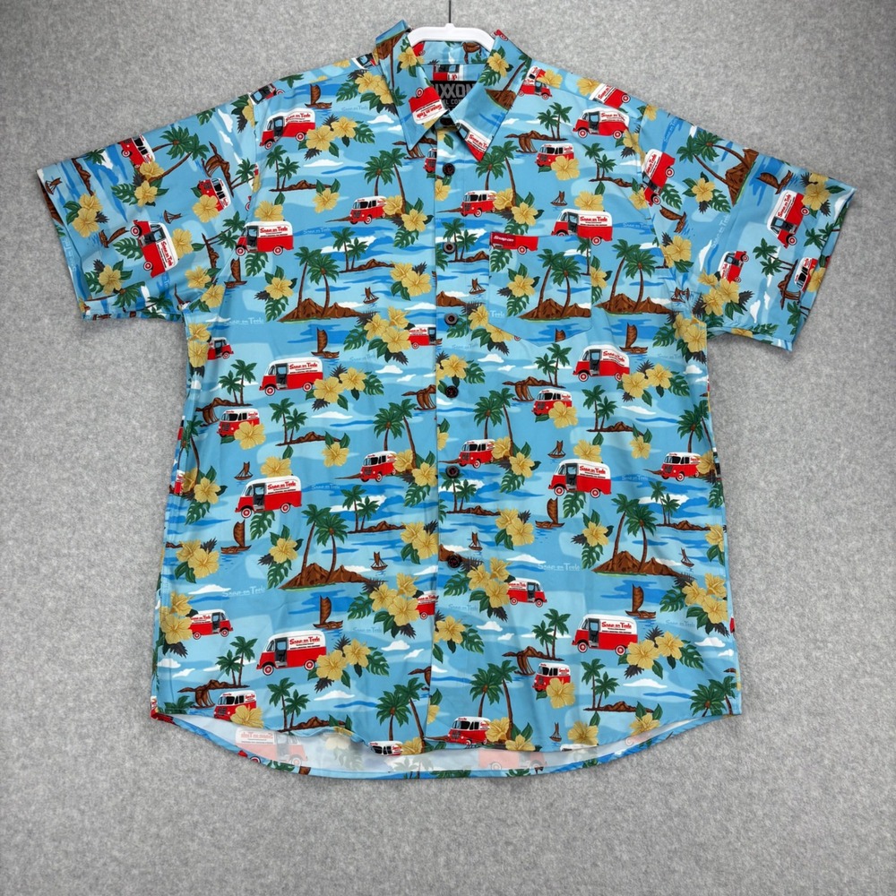 Dixxon Button Up Shirt Mens XL Blue Snap-on Tools Tropical Hawaiian Limited Ed